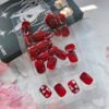 Picture of 24Pcs Valentines Day Press on Nails Short Coffin Fake Nails Wine Red Full Cover Acrylic Nails Hearts False Nails Glossy Glue on Nails for Women Romantic Valentines Artificial Nails Decoration Kit