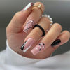 Picture of 24Pcs Valentines Day Square Press on Nails Medium Coffin Fake Nails Heart False Nails Black Full Cover Artificial Acrylic Nails Matte Design Valentines Glue on Nails for Women Stick on Nails Set