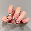 Picture of 24Pcs Valentines Day Short Square Press on Nails White French Tip Fake Nails Black Heart Full Cover False Nails Valentines Acrylic Nails Cute Stick on Nails Nude Glue on Nails for Women Girls Manicure