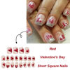Picture of 24Pcs Valentine Day Press on Nails Short Square False Nails Shiny Red Heart Acrylic Nails Valentine Fake Nails Silver Glitter Full Cover Glue on Nails Cute Stick on Nails for Women Manicure Decoration