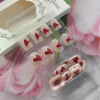 Picture of 24Pcs Valentine Day Press on Nails Short Square False Nails Shiny Red Heart Acrylic Nails Valentine Fake Nails Silver Glitter Full Cover Glue on Nails Cute Stick on Nails for Women Manicure Decoration