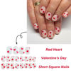 Picture of 24Pcs Valentines Day Short Press on Nails Square Fake Nails Full Cover Red Heart False Nails Cute Valentines Nails Design Glue on Nails Short Coffin Acrylic Artificial Nails for Women Holiday Manicure