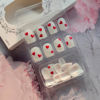 Picture of 24Pcs Valentines Day Short Press on Nails Square Fake Nails Full Cover Red Heart False Nails Cute Valentines Nails Design Glue on Nails Short Coffin Acrylic Artificial Nails for Women Holiday Manicure