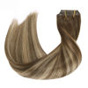 Picture of HOTBANANA Seamless Clip in Hair Extensions 22 inch 150g 7pcs Chocolate Brown with Honey Blonde Clip in Remy Human Hair Extensions Straight Hair Invisible PU Skin Weft
