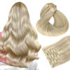 Picture of HOTBANANA Human Hair Clip in Hair Extensions, Ash Blonde Highlighted Platinum Blonde Hair Extensions 120g Clip in Hair Extensions Real Human Hair Straight Remy Hair Clip Ins 24 Inch 7pcs