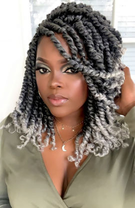 Picture of The BOHOBABE Pre-twisted Passion Twist Crochet Hair 12 Inch Short Ombre Gray Pre-looped Crochet Passion Twist Braiding Hair 8 Packs (T1B/grey)