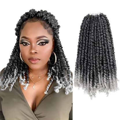 Picture of The BOHOBABE Pre-twisted Passion Twist Crochet Hair 14 Inch Short Ombre Gray Pre-looped Crochet Passion Twist Braiding Hair 8 Packs (T1B/grey)