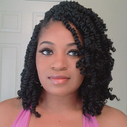 Picture of The BOHOBABE Crochet Passion Twist Hair Pretwisted 10 Inch Short Pre-looped Passion Twist Crochet Braiding Hair 8 Packs (1#) 1#(Jet Black)