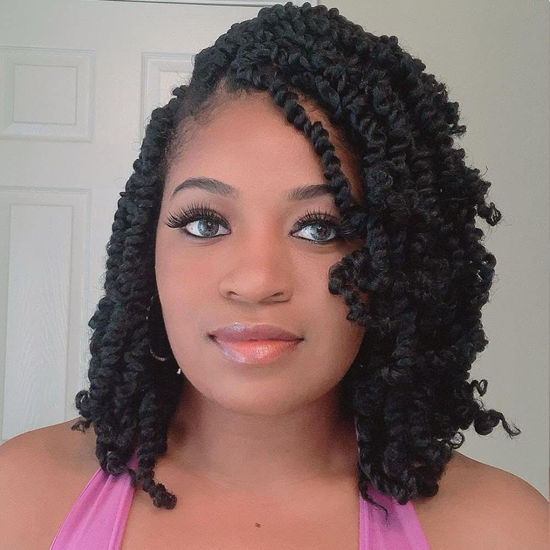Picture of The BOHOBABE Crochet Passion Twist Hair Pretwisted 10 Inch Short Pre-looped Passion Twist Crochet Braiding Hair 8 Packs (1#) 1#(Jet Black)