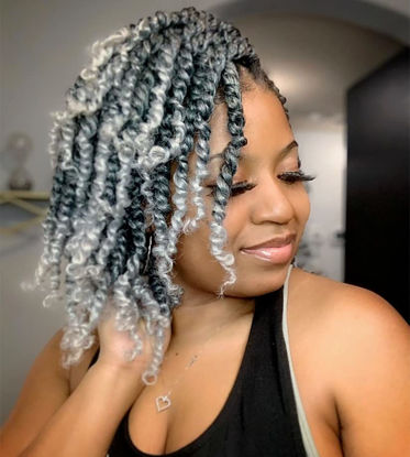 Picture of The BOHOBABE Pre-twisted Passion Twist Crochet Hair 8 Inch Short Ombre Gray Pre-looped Crochet Passion Twist Braiding Hair 8 Packs (T1B/grey)