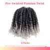 Picture of The BOHOBABE Pre-twisted Passion Twist Crochet Hair 8 Inch Short Ombre Gray Pre-looped Crochet Passion Twist Braiding Hair 8 Packs (T1B/grey)