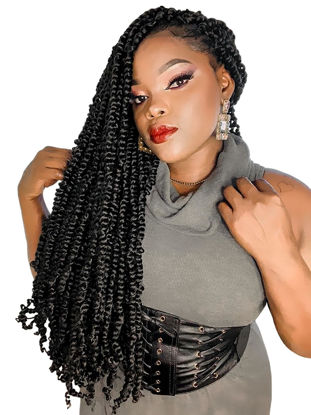 Picture of The BOHOBABE Pre-twisted Passion Twist Crochet Hair 18 Inch Long Pre-looped Crochet Passion Twist Braiding Hair 8 Packs Soft Bohemian Twists (1B)