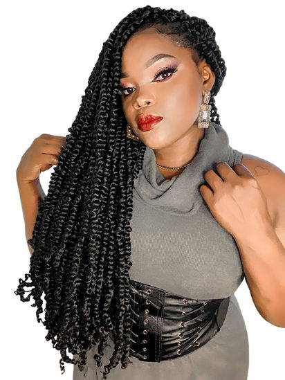 Picture of The BOHOBABE Pre-twisted Passion Twist Crochet Hair 18 Inch Long Pre-looped Crochet Passion Twist Braiding Hair 8 Packs Soft Bohemian Twists (1B)