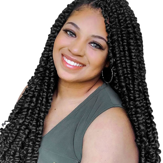 Picture of The BOHOBABE Pre-twisted Passion Twist Crochet Hair 24 Inch Pre-looped Long Crochet Passion Twist Braiding Hair 8 Packs Soft Bohemian Twists (1#) 1#(Jet Black)