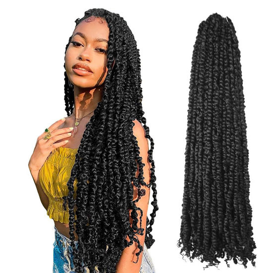 Picture of The BOHOBABE Crochet Hair 30 Inch Long Pre-looped/twisted Passion Twist Braiding Hair 8 Packs Soft Bohemian Twists (1B)