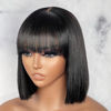 Picture of LUVME HAIR 10 Inch Short Black Straight Bang Wig with Minimalist 2x1 Lace Scalp For Women