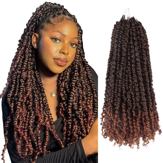Picture of The BOHOBABE Pre-twisted Passion Twist Crochet Hair 16 Inch Pre-looped Crochet Passion Twist Braiding Hair 8 Packs Soft Bohemian Twists (T350)