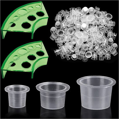 Picture of 300pcs Tattoo Ink Caps with 2 Cups Holders - Moricher 100 Small 100 Medium 100 Large Tattoo Ink Cups +2 Cups Holders for Tattoo Ink Permanent Makeup Container Cap Tattoo Accessory