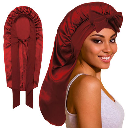 Picture of ROYBENS Long Bonnet Satin Bonnet Silk Bonnet for Sleeping Women, Bonnet with Tie Band Sleep Cap, Silk Hair Bonnet for Braids Curly Hair