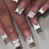 Picture of Medium Square Shaped Press on Nails White French Tip Fake Nails 3D Bow Star Design Nude Color French Nail Tips Almond Shape Press ons Cute Bow Stick on Nails for Women Daily Wear 24Pcs
