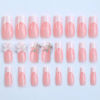 Picture of Medium Square Shaped Press on Nails White French Tip Fake Nails 3D Bow Star Design Nude Color French Nail Tips Almond Shape Press ons Cute Bow Stick on Nails for Women Daily Wear 24Pcs