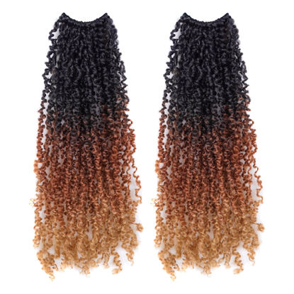 Picture of Toyotress Yanky Twist Crochet Hair - 12 Inch 2 Packs (30 Strands/Pcs) Pre-twisted Fluffy Spring Twist Passion Twist, 3 Tones Ombre Brown Pre-Looped Crochet Braids Braiding Hair (12 Inch, OT30/27-2P)