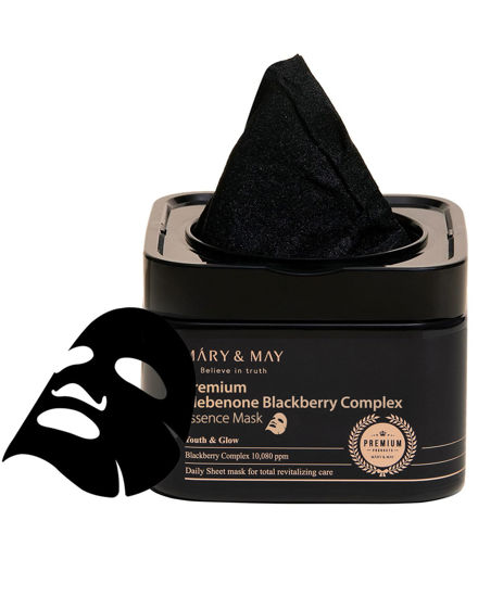Picture of Mary&May Premium Idebenone Blackberry Complex Essence Mask - Quick Dispenser Type Anti Aging Korean Face Mask Sheet - Vitamin C, Panthenol, and Ceramide for Moisturizing and Radiant Skin, 20 Sheets