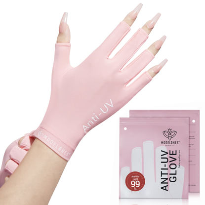 Picture of modelones UV Gloves for Nail Lamp - Pink, Premium UPF99+ UV Protection Gloves for Gel Manicure, Nail Art Skin Care Fingerless Anti UV Glove Protect Hands from UV Harm