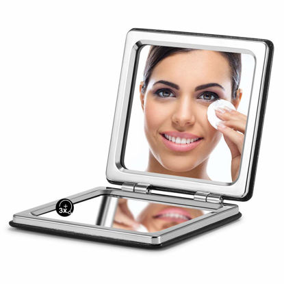 Picture of OMIRO Compact Mirror, Classical PU Leather 1X/3X Magnification, Pocket Ultra Portable for Purses and Travel (Black)