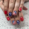 Picture of 24 Pcs Independence Day Press on Nails Short Coffin False Nails American Flag Glue on Nails Stars Full Cover Design Fake Nails Patriotic Square Stick on Nails for Women 4th of July Manicure Tips