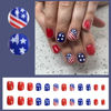 Picture of 24 Pcs Independence Day Press on Nails Short Coffin False Nails American Flag Glue on Nails Stars Full Cover Design Fake Nails Patriotic Square Stick on Nails for Women 4th of July Manicure Tips