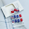 Picture of 24 Pcs Independence Day Press on Nails Short Coffin False Nails American Flag Glue on Nails Stars Full Cover Design Fake Nails Patriotic Square Stick on Nails for Women 4th of July Manicure Tips