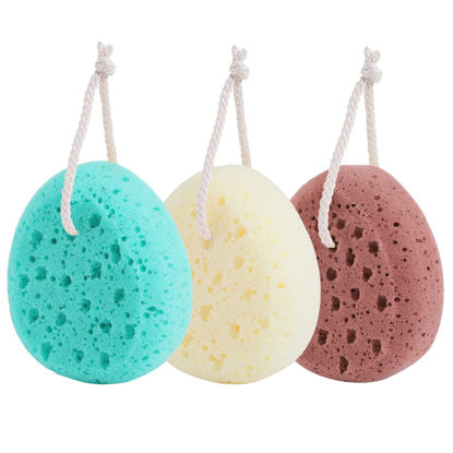 Picture of KECUCO 3 Pcs Bath Sponge for Women, Men, Teenager, Body Wash Sponges Loofah Body Scrubber, 3 Colors & Large Size Shower Pouf Cleaning Loofahs for Shower Exfoliating