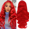 Picture of Loyom Red Lace Front Wig Human Hair 13x4 Body Wave Glueless Lace Front Wigs Human Hair Pre Plucked 180% Density HD Lace Front Wigs Human Hair Red Human Hair Wig 28 Inch