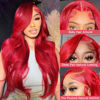 Picture of Loyom Red Lace Front Wig Human Hair 13x4 Body Wave Glueless Lace Front Wigs Human Hair Pre Plucked 180% Density HD Lace Front Wigs Human Hair Red Human Hair Wig 28 Inch