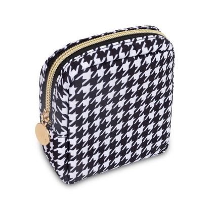Picture of UIXIZQ Waterproof Mini Makeup Bag Pouch for Purse,Small Cosmetic Travel Bag Nylon Toiletry Organizers Bag for Women Girls,Cute Zipper Pouch Coin Purse Preppy Storage Bag for Work(Mini-Houndstooth)