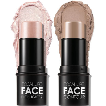 Picture of FOCALLURE 2 Pcs Mineral Cream Contour Stick,Moisturize Highlighter and Bronzer Pen,Non Stick Face Brightens & Shades Pencil,Long Lasting & Smooth Gliding Face Illuminator Makeup,Fair
