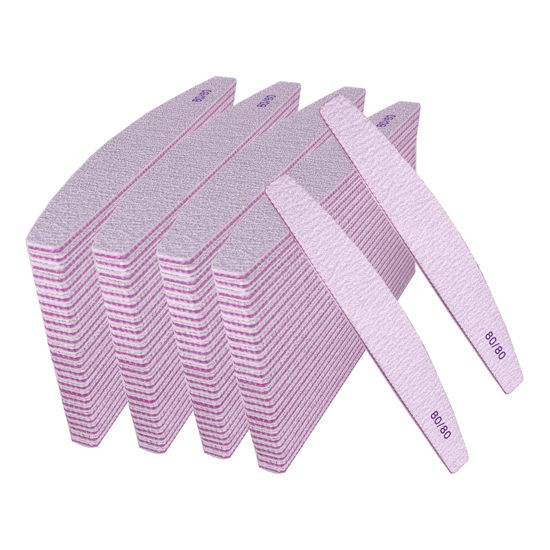 Picture of Nail Files 80/80 Grit (100 Pack), Emery Boards for Acrylic Nails and Gel Nails, Coarse Nail File 80 Grits Double Sided Emory Board Professional Nail Filers Reusable Washable Manicure Curved Gray Bulk