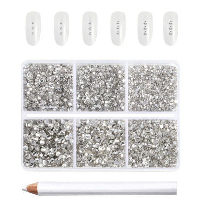 Picture of Beadsland 7200pcs Flatback,Clear Rhinestones Nail Gems Round Crystal for Crafts,Mixed 6 Sizes with Wax Pencil Kit, SS3-SS10