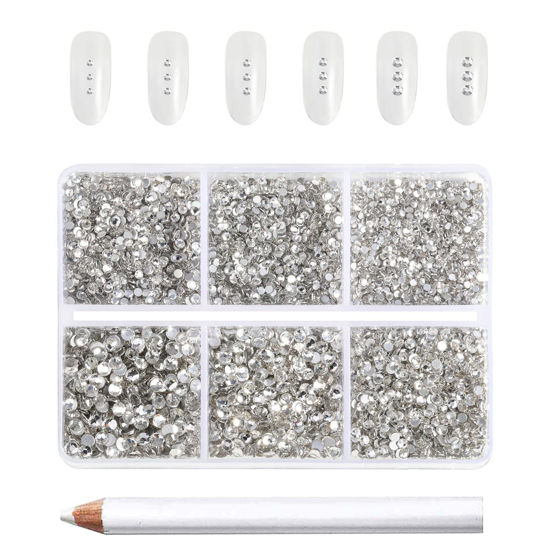 Picture of Beadsland 7200pcs Flatback,Clear Rhinestones Nail Gems Round Crystal for Crafts,Mixed 6 Sizes with Wax Pencil Kit, SS3-SS10