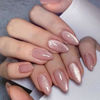 Picture of Almond Press on Nails Medium Fake Nails Pink False Nails with Design Glitter Glue on Nails Glossy Acrylic Nails Full Cover Stick on Nails Shiny Artificial Nails for Women Manicure 24Pcs