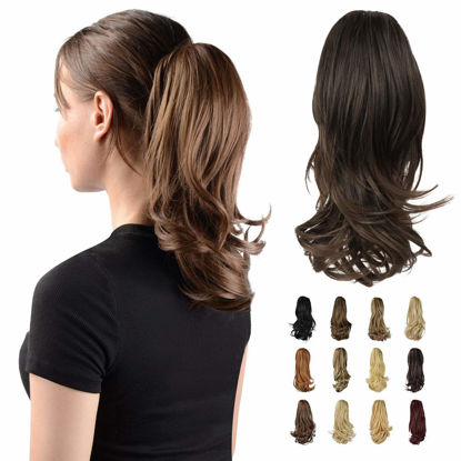 Picture of SOFEIYAN 13" Ponytail Extension Long Curly Ponytail Clip in Claw Hair Extension Natural Looking Synthetic Hairpiece for Women, Black/Medium Chestnut Brown Mix