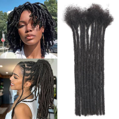 Picture of Dreadlock Extensions Human Hair 10-100 Strands 100% FUll Handmade Permanent Loc Extension Human Hair for Women/Men/Kids Can Be Dyed Bleached Curled Twisted (0.6cm 1B, 12 Inch 10 Strands)