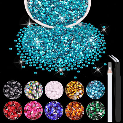 Picture of 5000PCS 2mm Resin Rhinestones in Bulk (Indicolite), Bedazzling Flatback Crystals for Crafts DIY Nail Decoration, Gems Charms for Tumbler Shoes Clothing Fabric with Pickup Pen and Tweezers