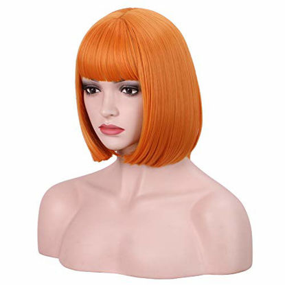 Picture of wildcos Short 12 Inches Straight Synthetic Cosplay Wig for Women (Orange)