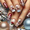 Picture of 24 Pcs Christmas Press on Nails Short Coffin Fake Nails Snowflake Snowman Elk Designs Winter Red Berry False Nails Full Cover Winter Glitter French Tips Stick on Nails Sparkly Acrylic Nails for Women