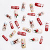 Picture of 24 Pcs Christmas Press on Nails Short Coffin Fake Nails Snowflake Snowman Elk Designs Winter Red Berry False Nails Full Cover Winter Glitter French Tips Stick on Nails Sparkly Acrylic Nails for Women
