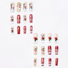 Picture of 24 Pcs Christmas Press on Nails Short Coffin Fake Nails Snowflake Snowman Elk Designs Winter Red Berry False Nails Full Cover Winter Glitter French Tips Stick on Nails Sparkly Acrylic Nails for Women