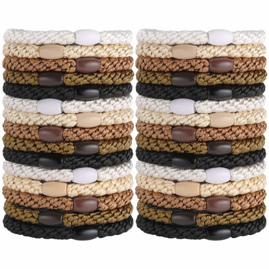 Picture of Hair Ties for Women Girls, Funtopia 30 Pcs Elastics Hair Bands Ponytail Holders for Thick Hair, No Damage No Crease Hair Elastics (Black/Brown/White/Beige/Coffee)