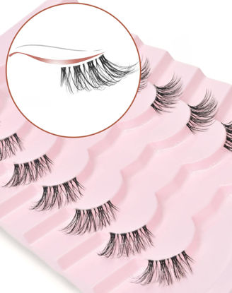 Picture of Onlyall Half Eyelashes Corner Lashes Natural Lashes Half Lashes Wispy End Lashes Corner Eyelashes 3/4 Lashes Clear Band Lashes 7 Pairs C03 (6MM-15MM)